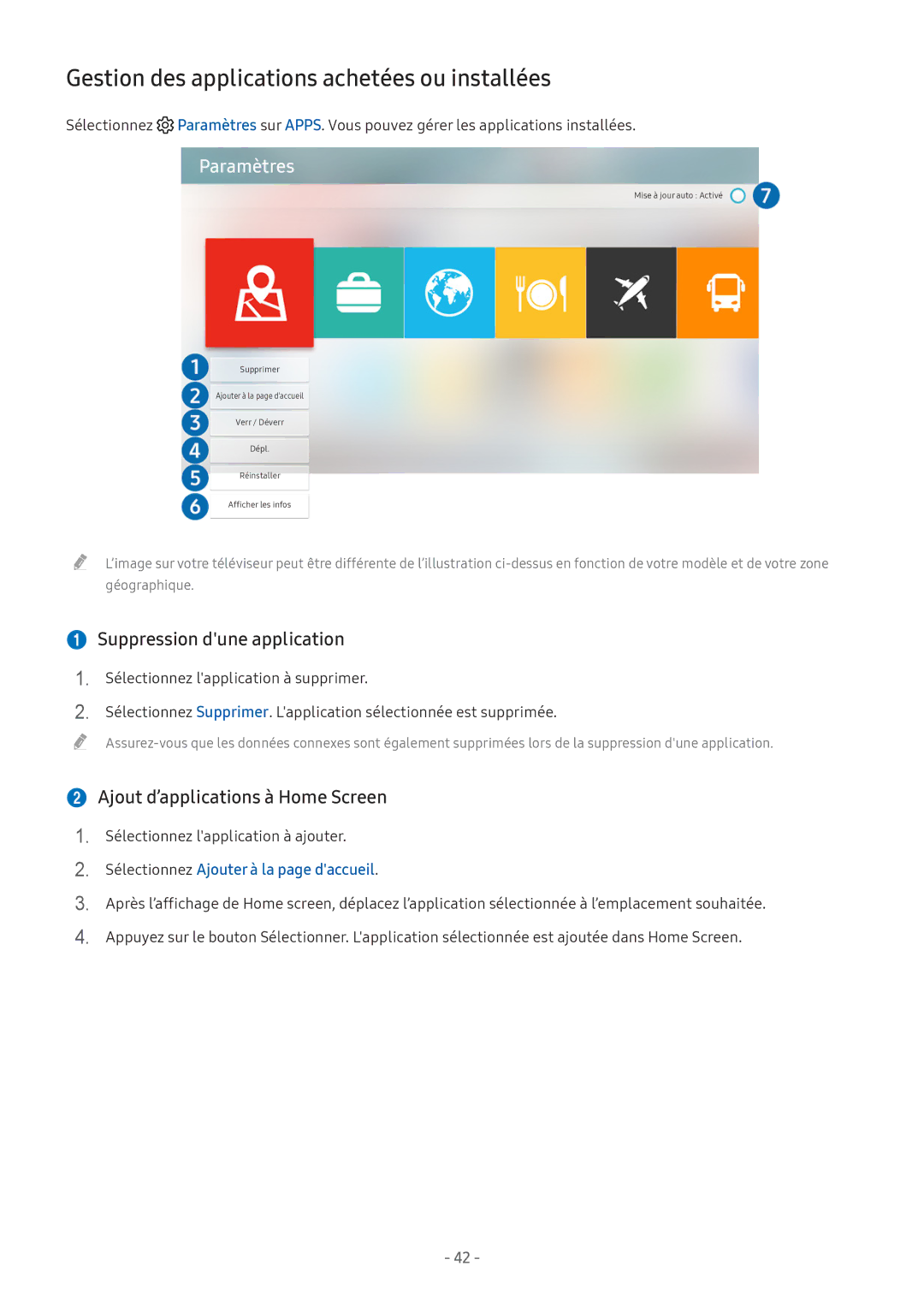 Samsung UE55M6305AKXXC, UE49M5605AKXXC manual Gestion des applications achetées ou installées,  Suppression dune application 